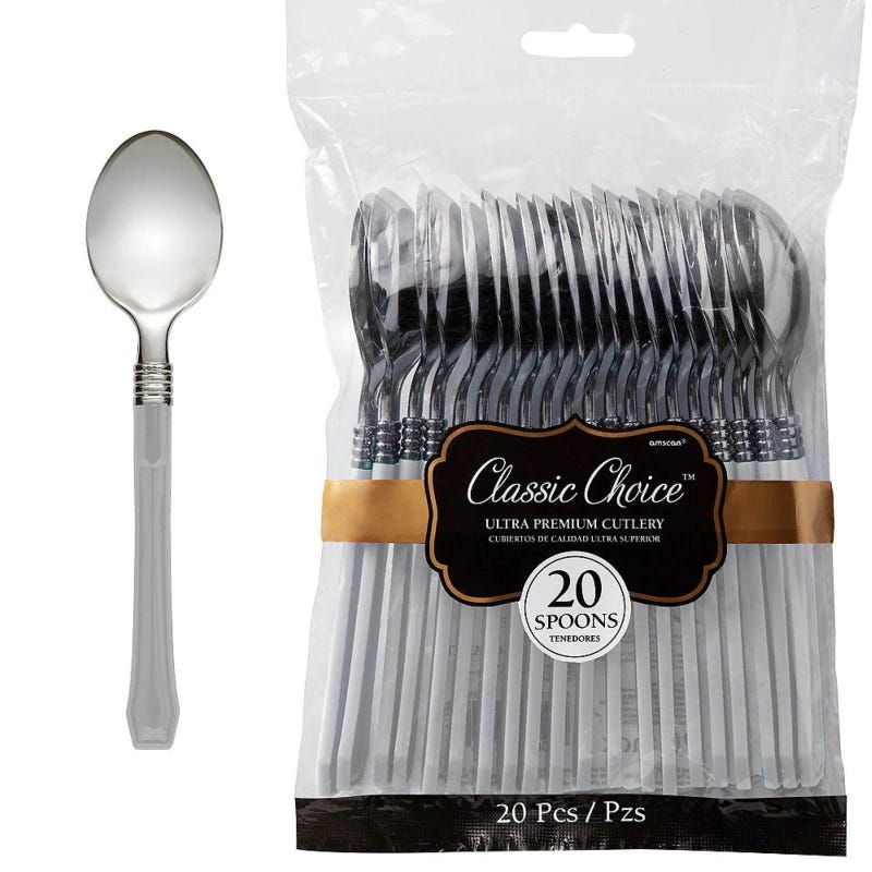 Silver Premium Plastic Spoons (Pack of 20)