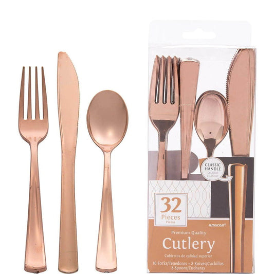 Rose Gold Premium Plastic Cutlery (Pack of 32)