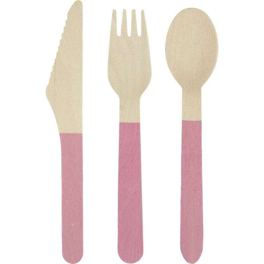 Wooden Dipped Cutlery Set Pink (12 Piece)