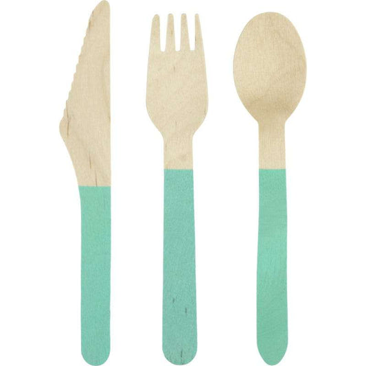 Wooden Dipped Cutlery Set Teal (12 Piece)