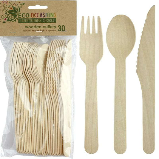 Wooden Cutlery Set (30 Piece)