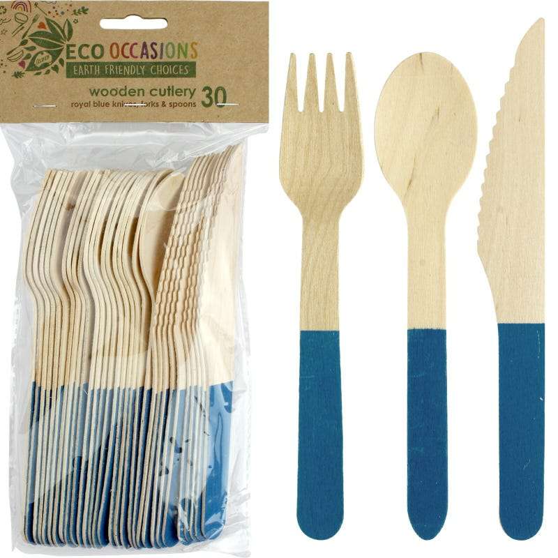 Wooden Dipped Cutlery Set Royal Blue (30 Piece)