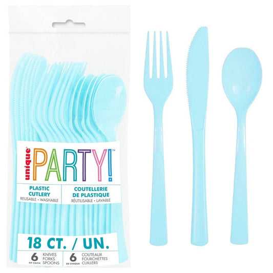 Powder Blue Reusable Plastic Cutlery (Pack of 18)