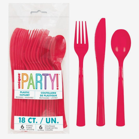 Red Reusable Plastic Cutlery (Pack of 18)