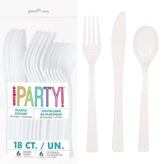 White Reusable Plastic Cutlery (Pack of 18)