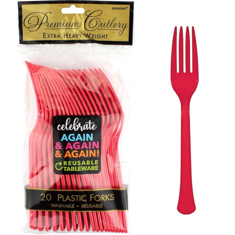 Red Reusable Plastic Forks (Pack of 20)