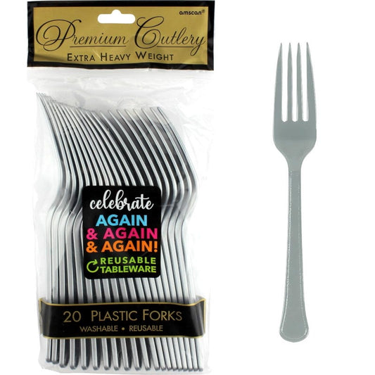 Silver Reusable Plastic Forks (Pack of 20)