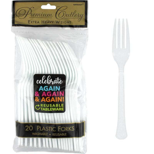 White Reusable Plastic Forks (Pack of 20)