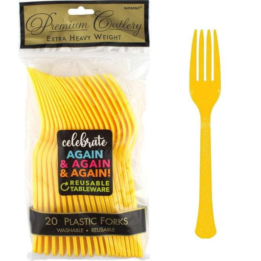 Yellow Reusable Plastic Forks (Pack of 20)