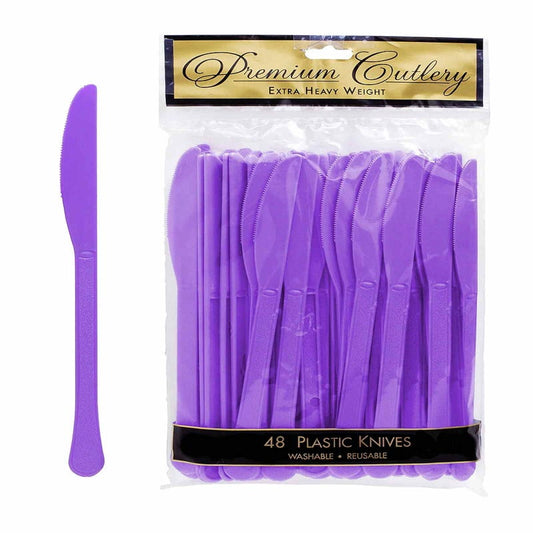 Purple Premium Reusable Plastic Knives (Pack of 48)