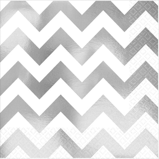 Silver Chevron Large Napkins / Serviettes (Pack of 16)