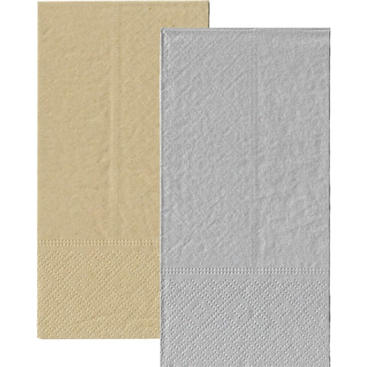 Metallic Silver and Eco Brown Napkins / Serviettes 1 / 8 GT Fold (Pack of 20)