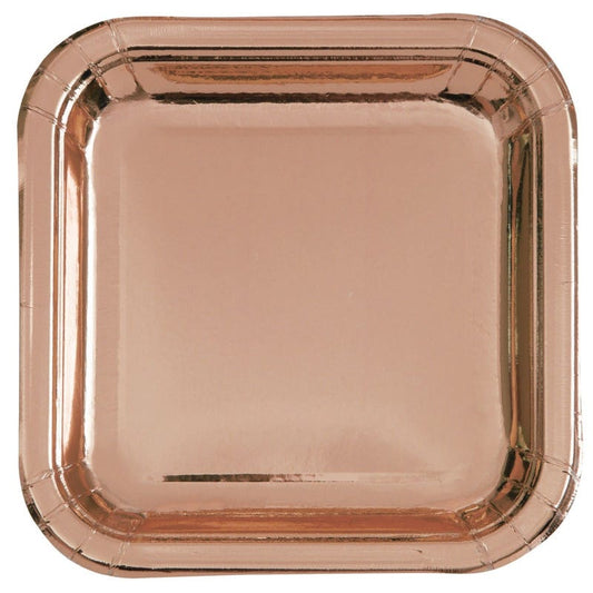 Rose Gold Foil Large Square Paper Plates (Pack of 8)