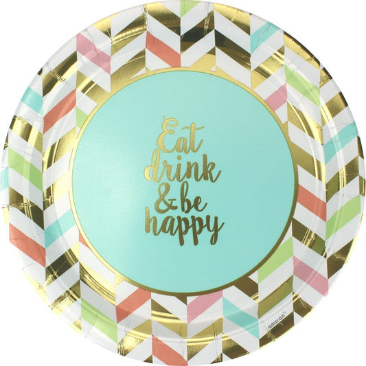 Pastel Eat Drink & Be Happy Large Paper Plates (Pack of 8)