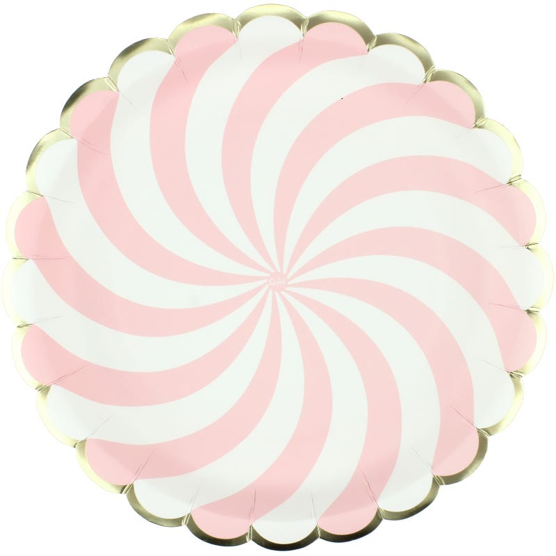 Pastel Pink and White Swirl Large Paper Plates (Pack of 12)