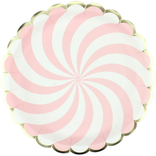 Pastel Pink and White Swirl Large Paper Plates (Pack of 12)