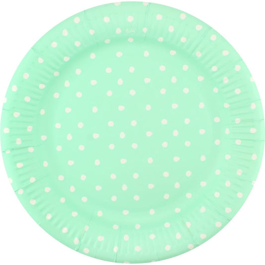 Pastel Mint and White Dot Large Paper Plates (Pack of 12)