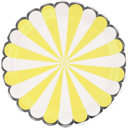 Yellow & White Candy Stripe Large Paper Plates (Pack of 8)