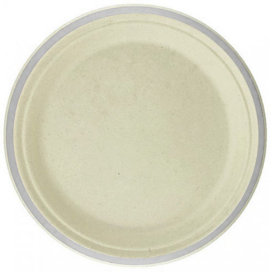 Silver Rim Sugar Cane Large Plates (Pack of 10)