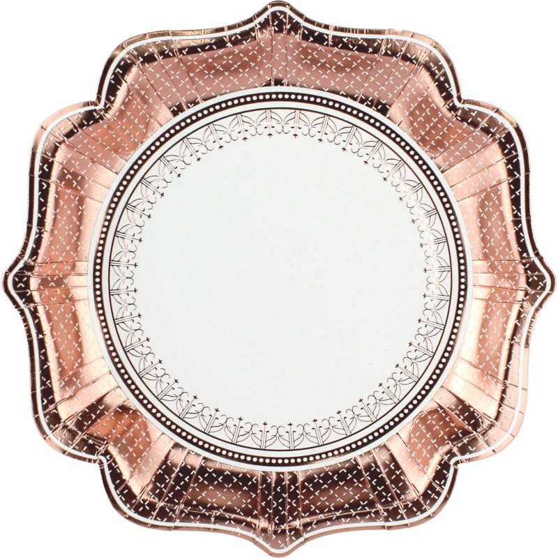 Rose Gold & White Large Scalloped Paper Plates (Pack of 6)