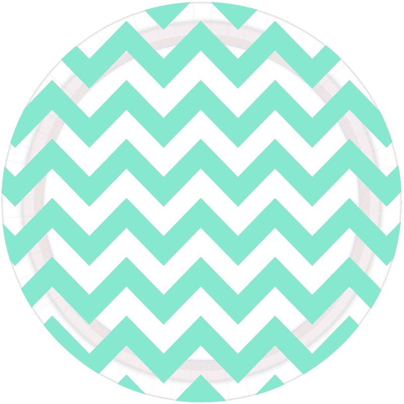 Pastel Turquoise Chevron Round Paper Plates 23cm (Pack of 8)