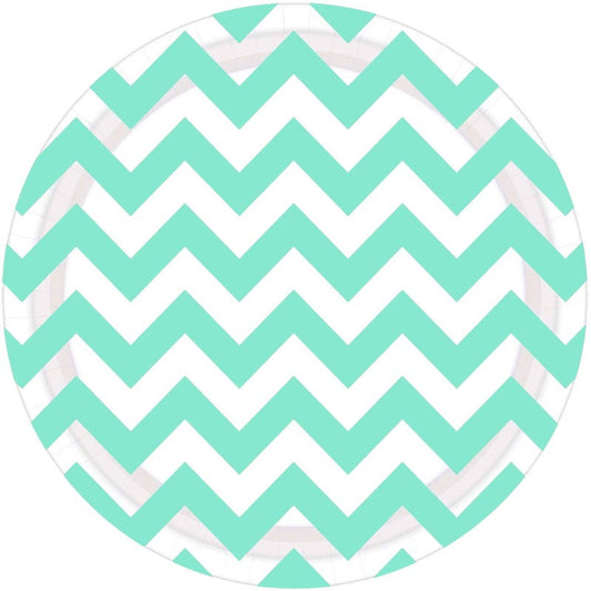 Pastel Turquoise Chevron Round Paper Plates 23cm (Pack of 8)