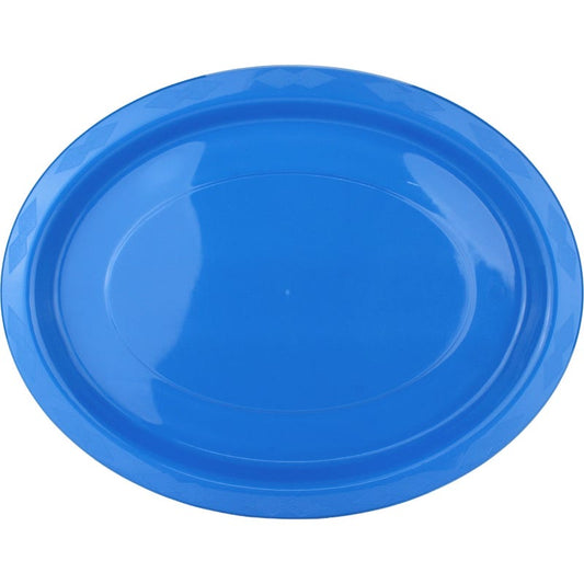 Royal Blue Plastic Reusable Oval Plates (Pack of 25)