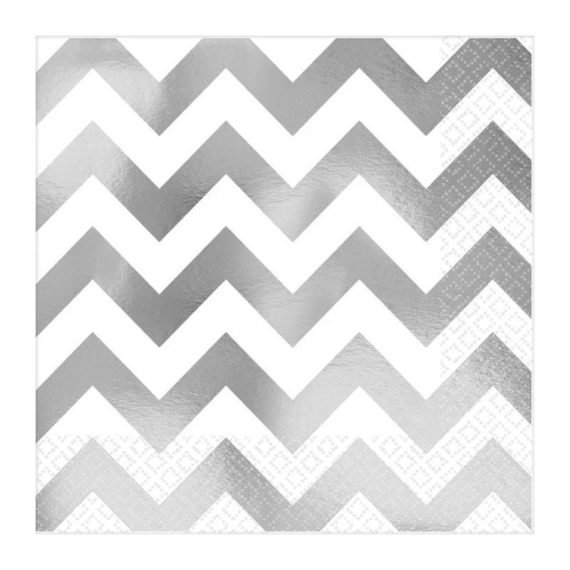 Silver Chevron Small Napkins / Serviettes (Pack of 16)