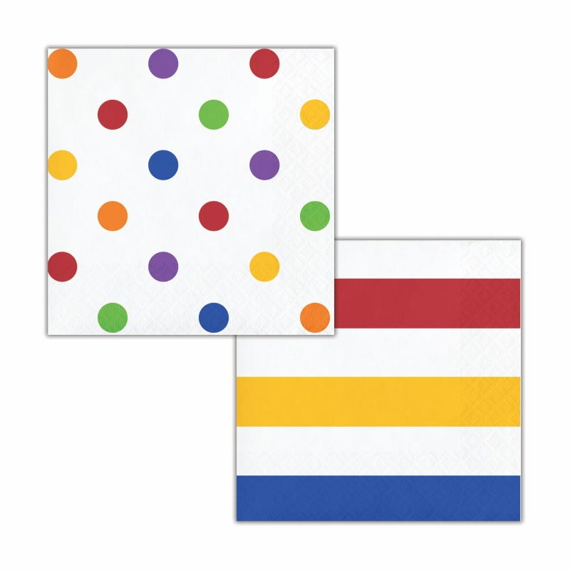 Rainbow Polka Dot and Striped Small Napkins / Serviettes (Pack of 16)