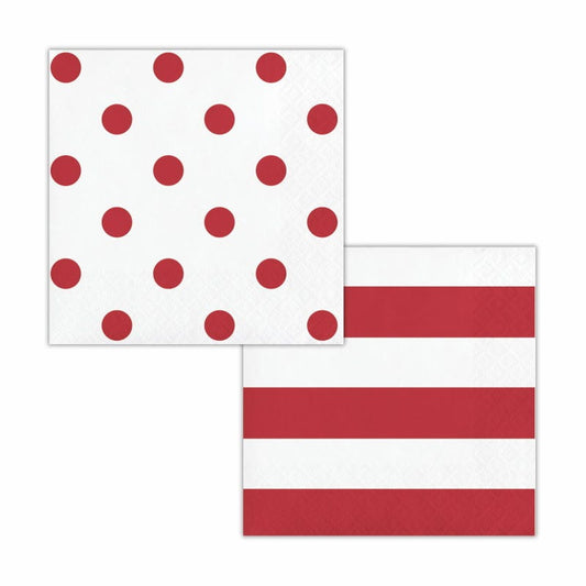 Red Polka Dot and Striped Small Napkins / Serviettes (Pack of 16)