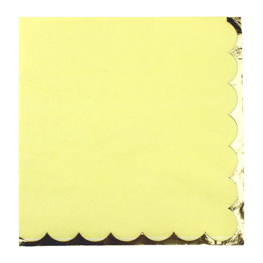 Pastel Yellow & Gold Small Paper Napkins / Serviettes (Pack of 16)