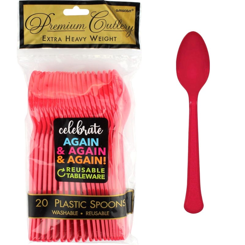 Red Reusable Plastic Spoons (Pack of 20)