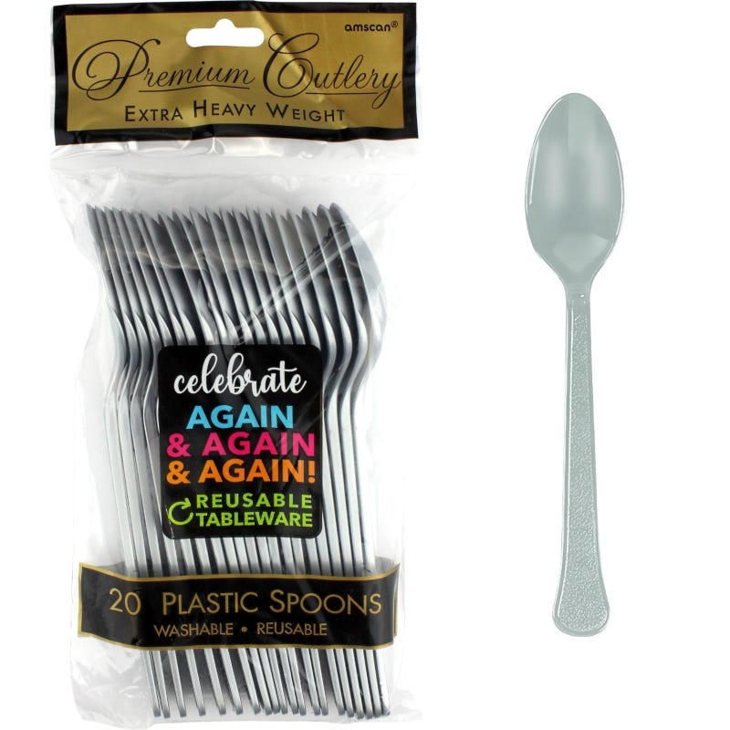 Silver Reusable Plastic Spoons (Pack of 20)