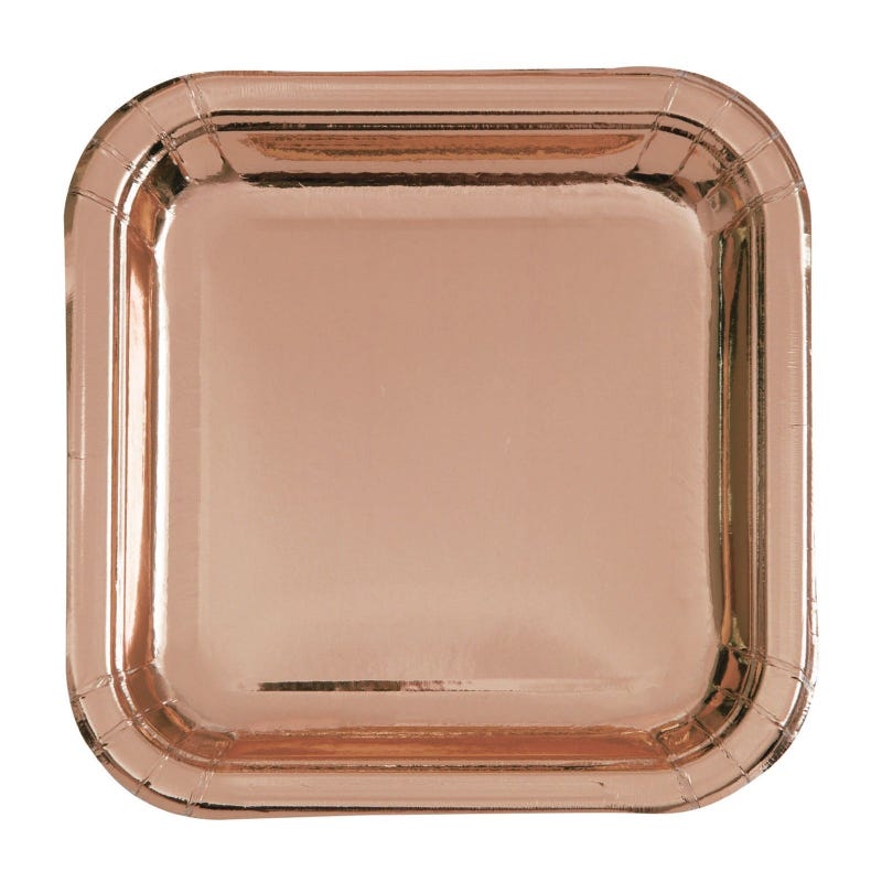 Rose Gold Foil Small Square Paper Plates (Pack of 10)