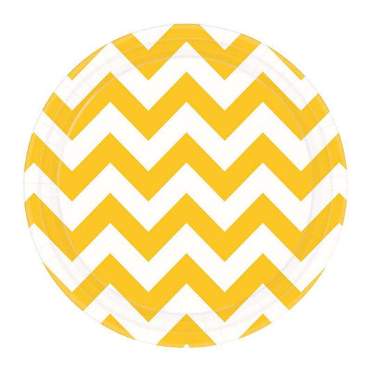 Yellow Chevron Round Paper Plates 18cm (Pack of 8)