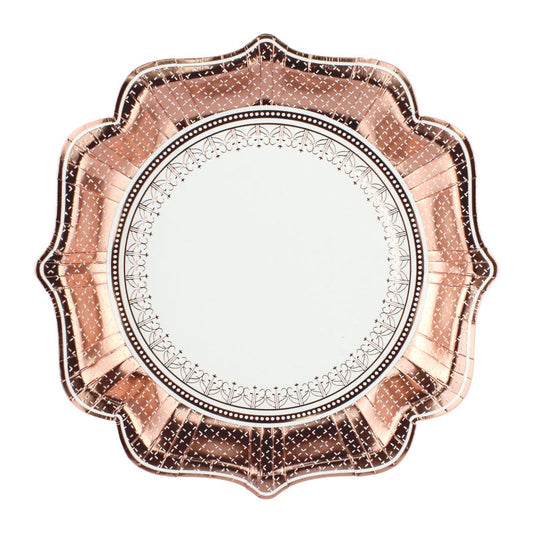 Rose Gold & White Small Scalloped Paper Plates (Pack of 6)