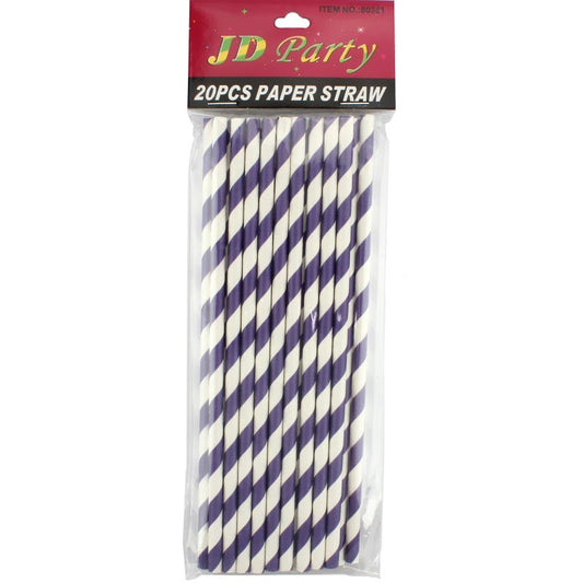 Purple and White Striped Paper Straws (Pack of 20)