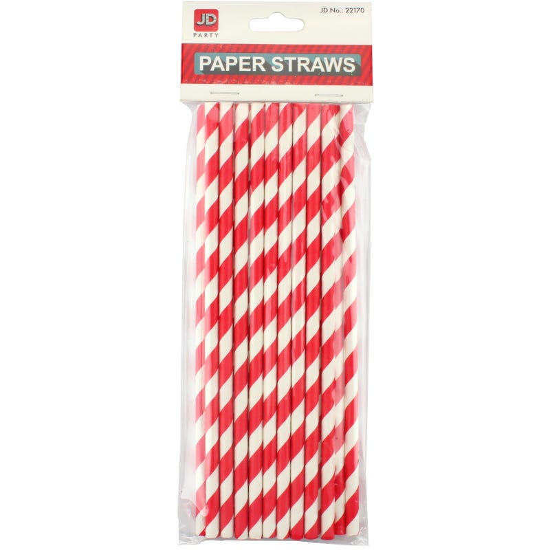 Red and White Striped Paper Straws (Pack of 20)