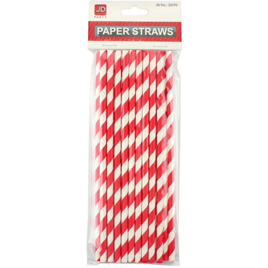 Red and White Striped Paper Straws (Pack of 20)