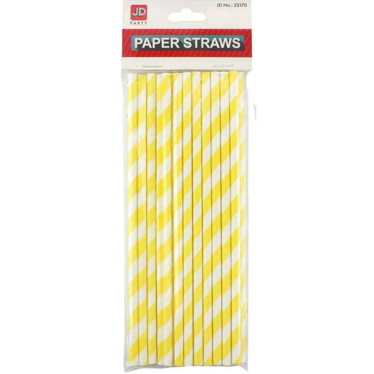 Yellow and White Striped Paper Straws (Pack of 20)