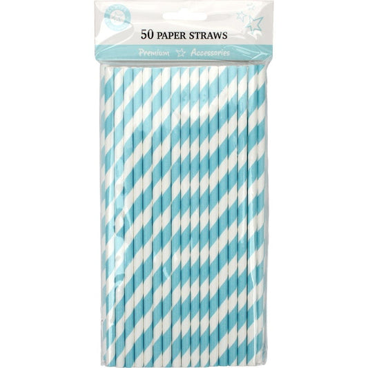 Light Blue and White Striped Paper Straws (Pack of 50)