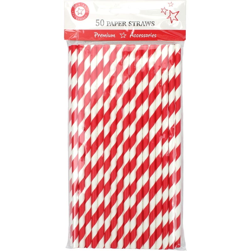 Red and White Striped Paper Straws (Pack of 50)