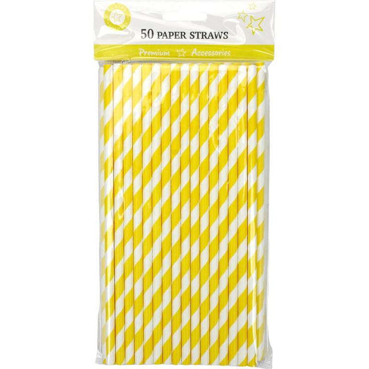 Yellow and Yellow Striped Paper Straws (Pack of 50)