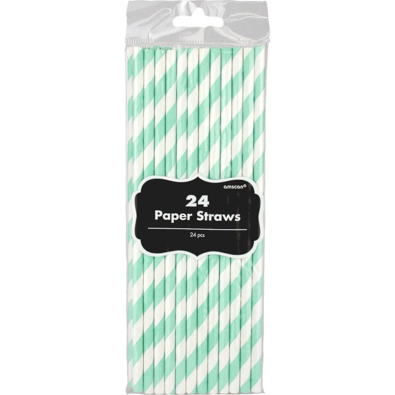 Mint Green and White Striped Paper Straws (Pack of 24)