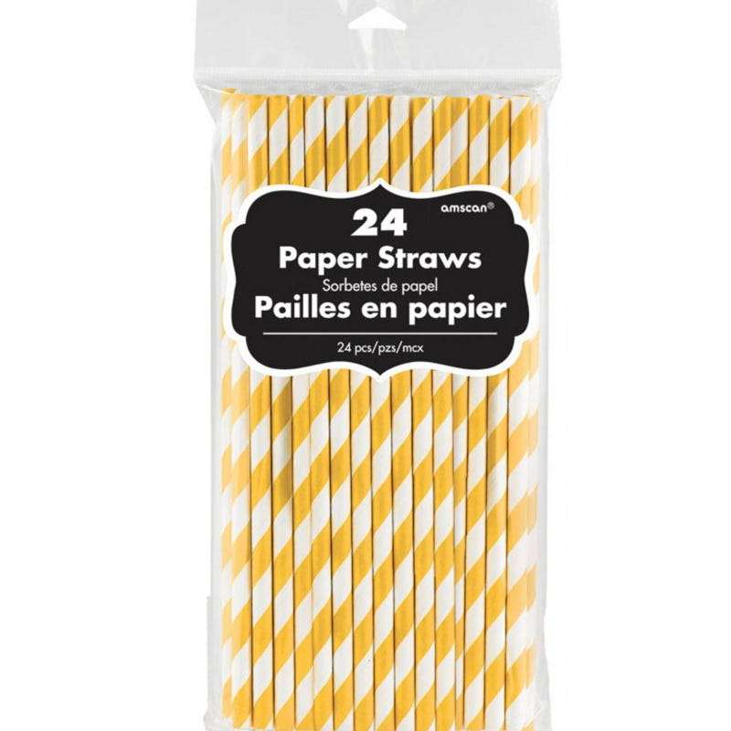 Yellow & Yellow Striped Paper Straws (Pack of 24)