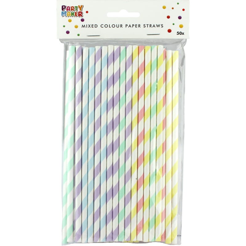 Pastel and White Striped Paper Straws (Pack of 50)