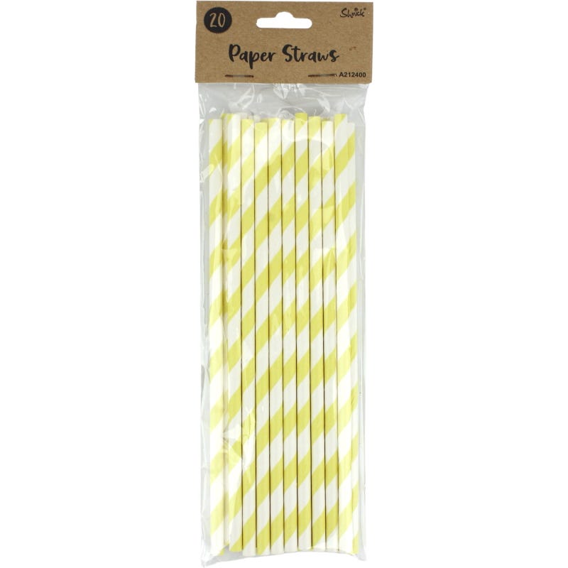 Neon Yellow and Yellow Striped Paper Straws (Pack of 20)