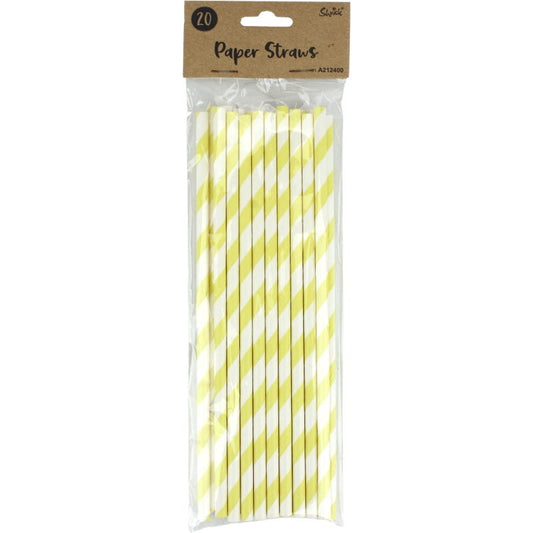 Neon Yellow and Yellow Striped Paper Straws (Pack of 20)