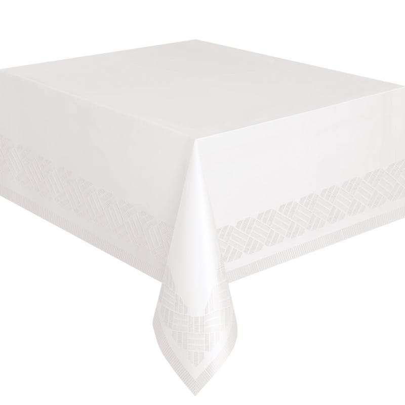 White Rectangular Tissue Tablecloth with Plastic Lining