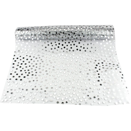 Silver Dot Tulle Table Runner 3m